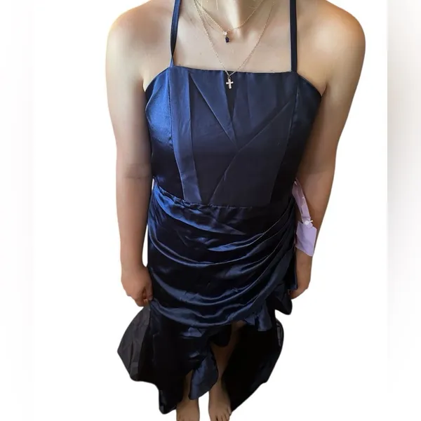 Dideyttawl Satin Criss Cross Spaghetti Strap Formal Dress Blue 16 NWT - Image 6