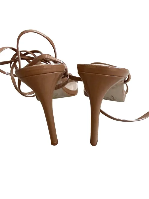 STEVE MADDEN Beige Tan Patent Laceup Sandals Heels Size 11 - Image 7