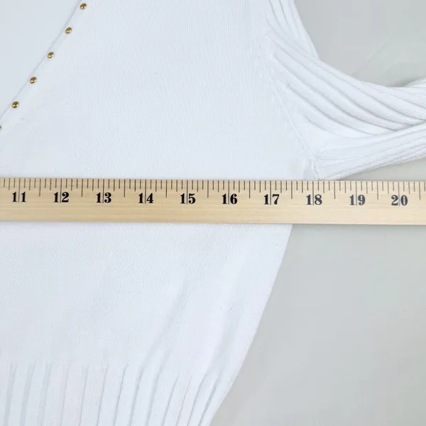 Bellini Size M White Ribbed Zip Front Studded V Neck Cardigan Sweater Y2K Glam - Image 10