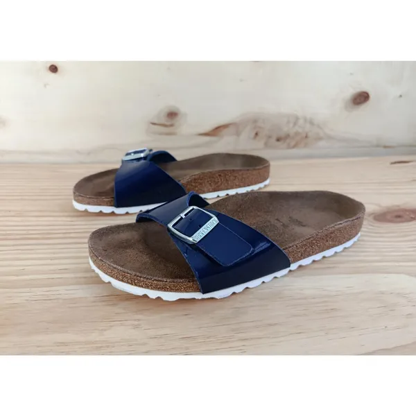 Birkenstock Madrid Blue Patent Sandals Size EU 36 US 5.5 Slightly Used - Image 2