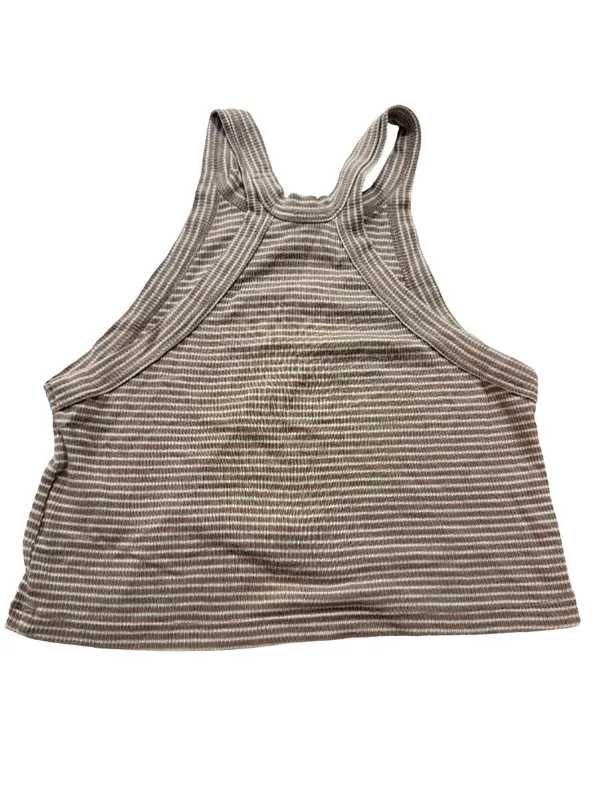 Truly Madly Deeply Tan Cream Striped Ribbed Tank Top Shirt Scoop Small Women's - Image 3