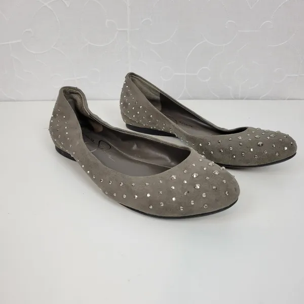 Jessica Simpson Womens Shoes Size 6.5 Gray Suede Studded Slip‎ On Ballet Flats - Image 2