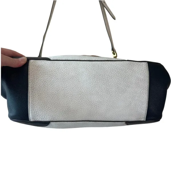 Tory Burch Frances Satchel‎ Colorblock Leather Navy Cream Tan - Image 7