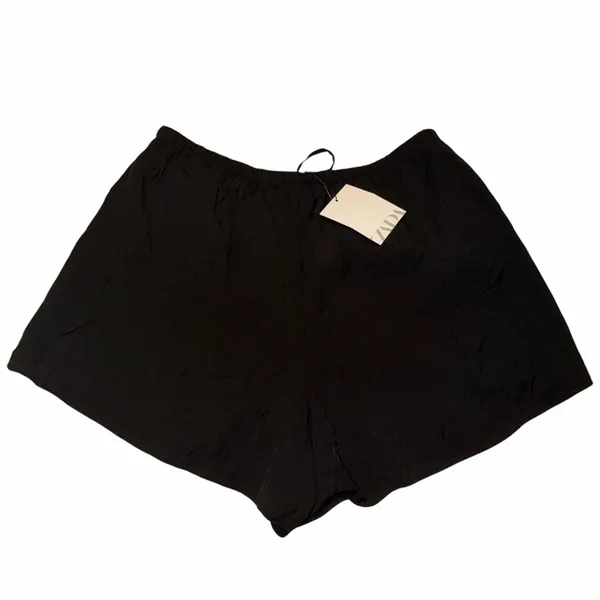 ZARA black linen like material shorts with faux button detail - Image 2