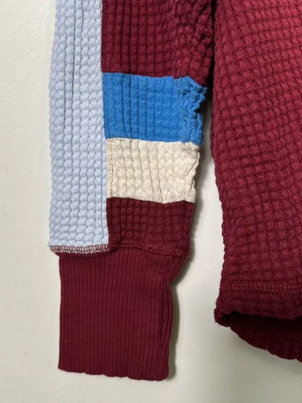 Offline by Aerie Waffle Knit Top XS Red‎ V-Neck Long Sleeve Colorblock Oversized - Image 7