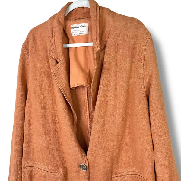 Free People NWOT We The Free Brown Button Linen Cotton Blend Heavy Blazer Jacket - Image 6