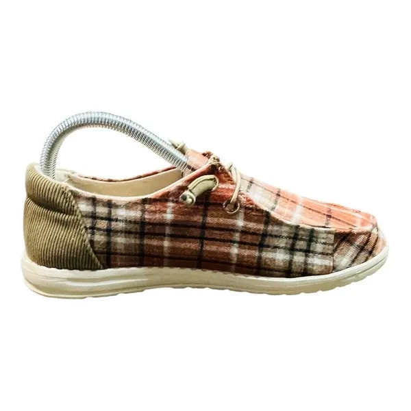 True Craft Plaid Slip On Loafers‎ Womens 7.5M Orange Brown Corduroy Comfortable Fall - Image 3