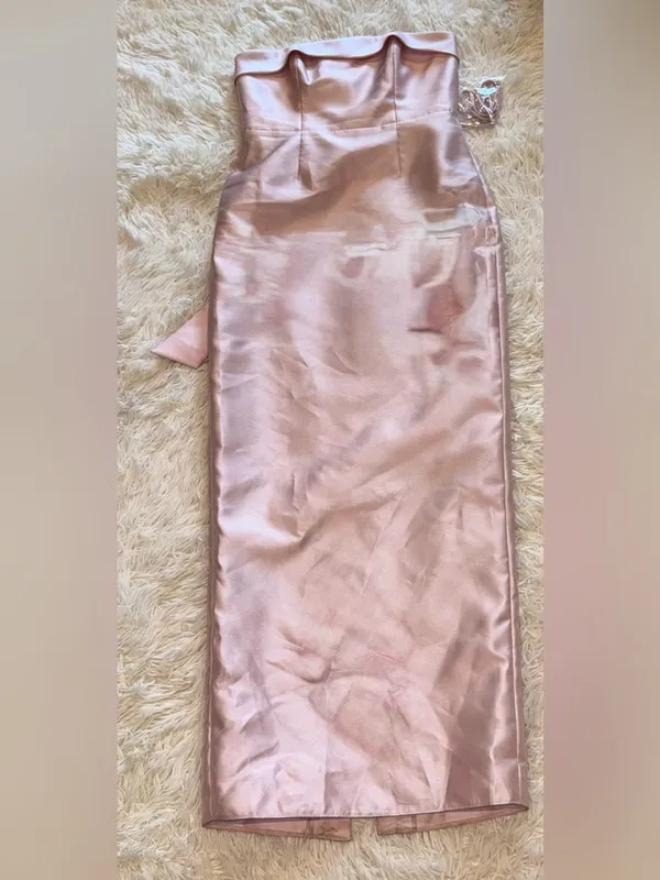 NEW Alfred Sung Eliza Bow Back Strapless Ballet Pink Satin Column Gown SZ 2 - Image 4