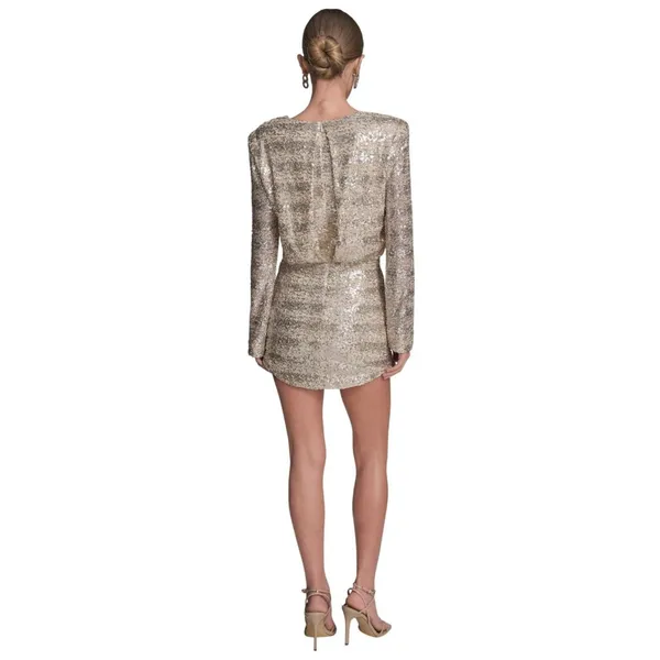 BCBG Womens Sequin Detail Striped Boat Neck Dress BD5E5180 Champaign Brown 10 - Image 10