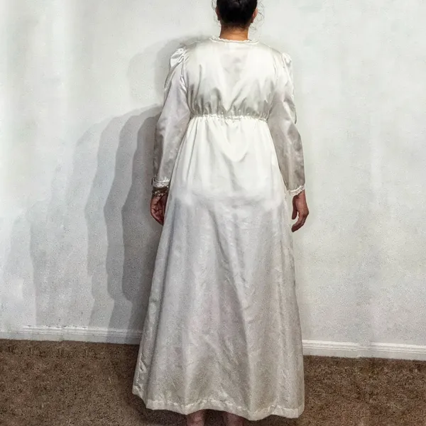 Barbizon Boutique Ivory Satin Lace Trim Maxi Robe Nightgown Y2K Bridal Sz M - Image 12