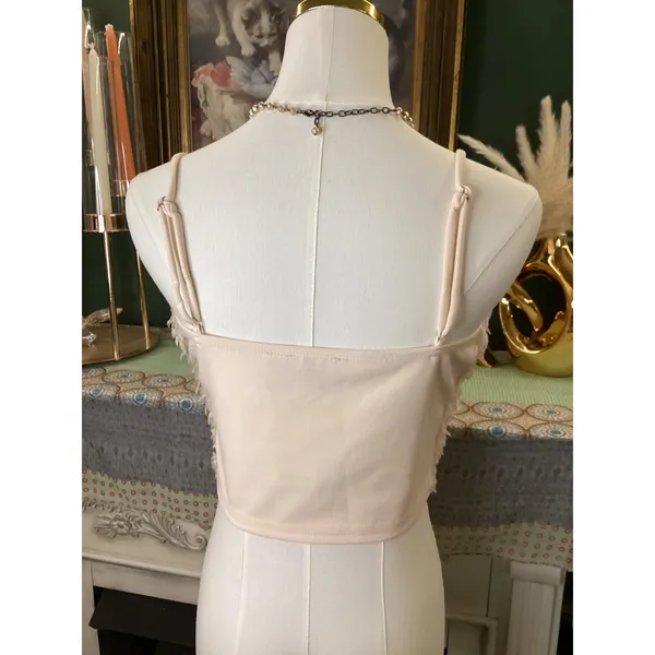 Willow + Root Cream Shaggy Faux Fur Cami Top T42774NBK Medium NEW - Image 2