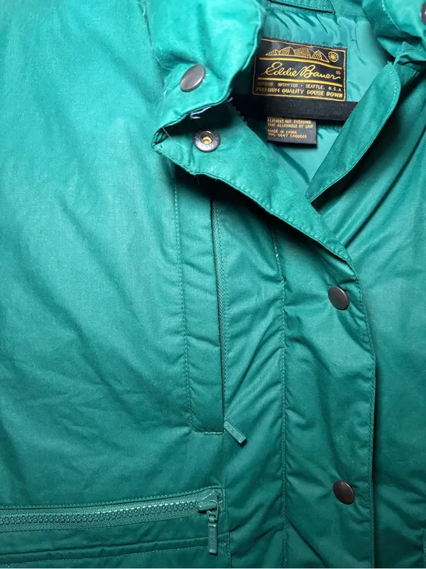 Eddie Bauer Vintage Goose Down Green Utility Vest Womens Large Made in USA - Image 3