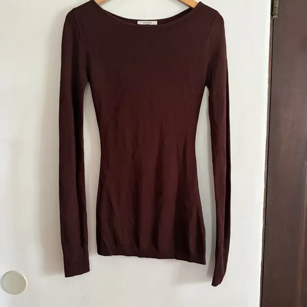 ENTIRE STUDIOS Brown Slinky Knit Long Sleeve Boat Neck Long Top Small - Image 2