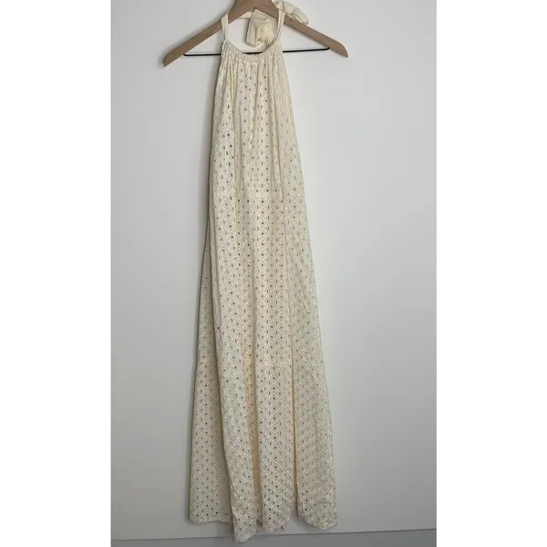 Vitamin A Off White Halter Top Maxi Cover Up Eyelet Swim Dress Womens Medium - Image 3