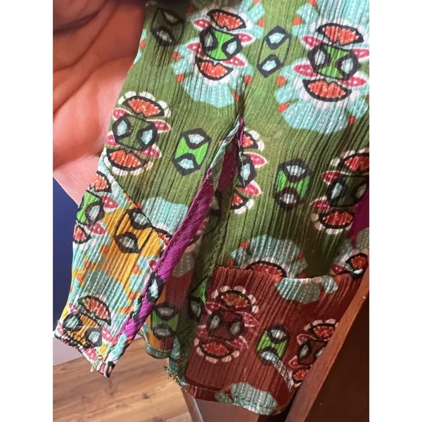 Zara Patchwork Floral Tie Neck Blouse Boho Y2K Sheer Top Multicolor Size S - Image 5