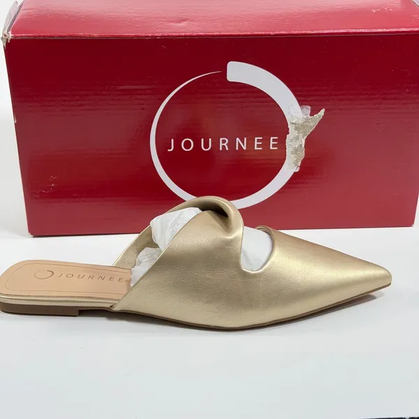 Journee Collection Size-9M Enniss Gold Metallic Twisted Strap Mules - Image 3