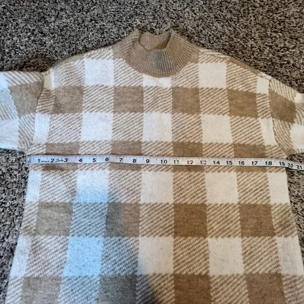 LOFT Women's Beige White Buffalo Check Mock Neck‎ Sweater Size S - Image 4