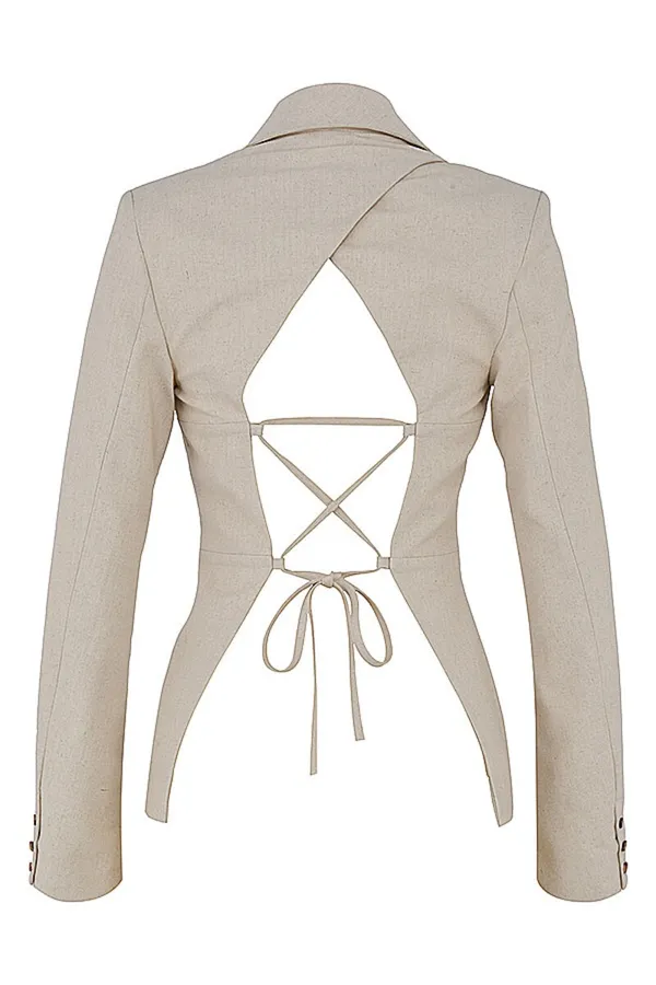 House Of CB Being White Open Back Lace Up Suit blazer Jacket Top Blouse Shirt - Image 2
