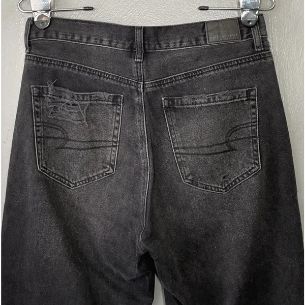 American Eagle Mom Jeans Size 4 Long Black Distressed Denim Emo Grunge Thrashed - Image 3