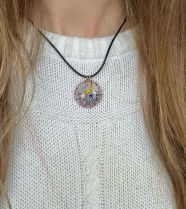 Millefiori Glass Charm Pendant Necklace Vintage “Dahlia” Leather Strand Italian Classi - Image 10