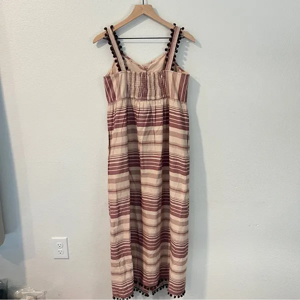 Indya Earthen Striped‎ Cotton Button Down Maxi Dress Boho NWT Size M Red Size M - Image 7