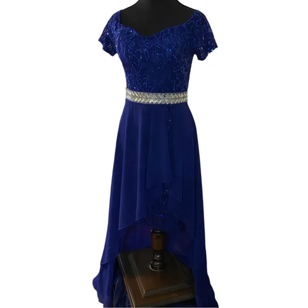 Vintage Y2K Yabes USA Royal Blue Sequin‎ Lace Formal Dress Chiffon (S) Prom Gala - Image 12