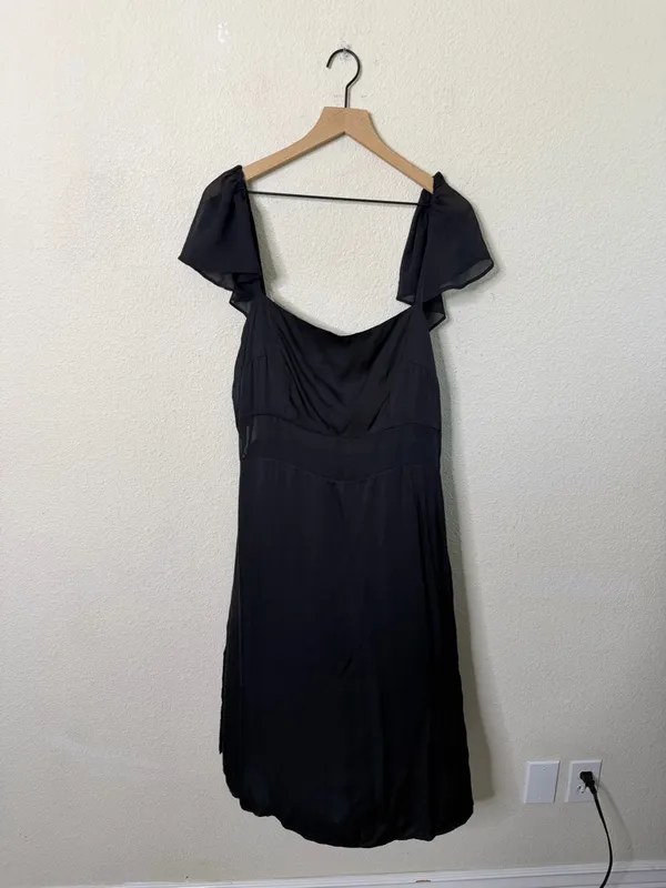 Anthropologie Sheer Flutter Sleeve Dress Silky Satin Black Women’s Size 16 - Image 5