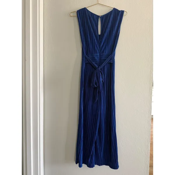 Maeve Anthropologie Blue Pleated‎ Wide Leg Jumpsuit Cropped 2 boho whimsi resort - Image 6
