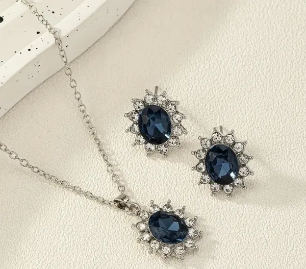 Beautiful Silver Necklace and Earring (2) Piece Set (Blue) Blue - Image 2