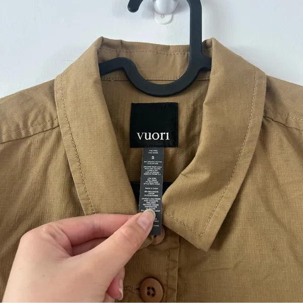 Vuori Ripstop Khaki Light Button Up Utility Collared Jacket Small - Image 4