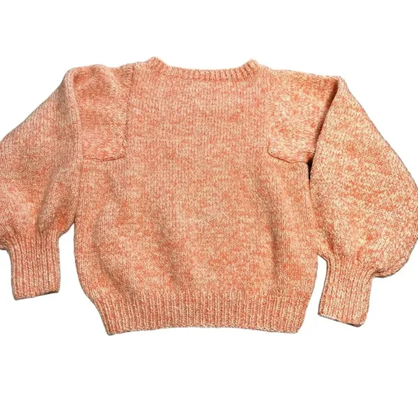 Women's XS handmade orange and cream crew knit sweater with ballon sleeves - Image 2