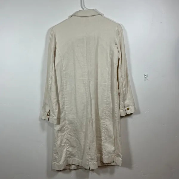 PRIMA Cream Double Breasted Long‎ Sleeve Midi Trench Coat Blazer XS Linen - Image 5