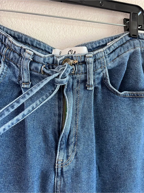 Sam Edelman Women's High Waist Wide Leg Drawstring Denim Pants Relaxed - Image 2