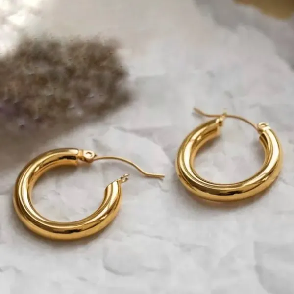 Gold Hoop Round 23mm Earrings - Image 3