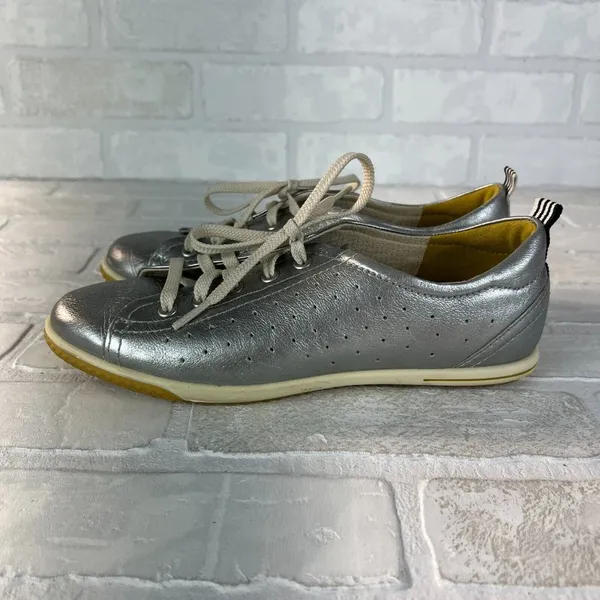 Ecco Sneakers Womens‎ 38 Metallic Silver Leather Lace Up 7 7.5 - Image 5