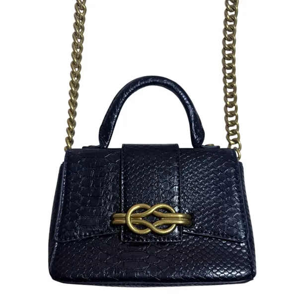 Zara Black Metal Buckle City Bag Faux Leather Top Handle & Crossbody Strap - Image 2