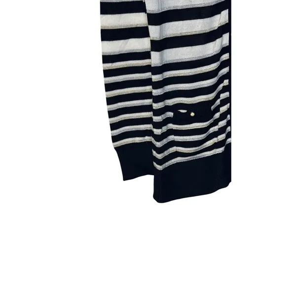 White House Black Market Women's Sweater‎ Snap Button Sparkle Striped Sz. Medium - Image 3