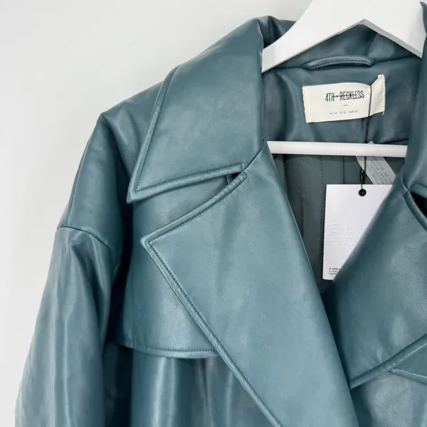 4th & Reckless PU double‎ breasted Victoria jacket in teal XL - Image 5