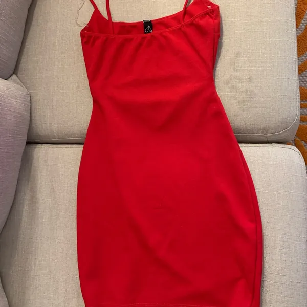 Square Neck Red Dress With Cutout - Image 6
