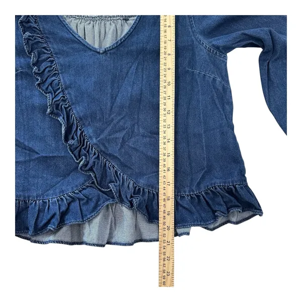 Madewell Womens Size-S Blue Denim Ruffle Detail Cotton Blouse Top Cropped - Image 7