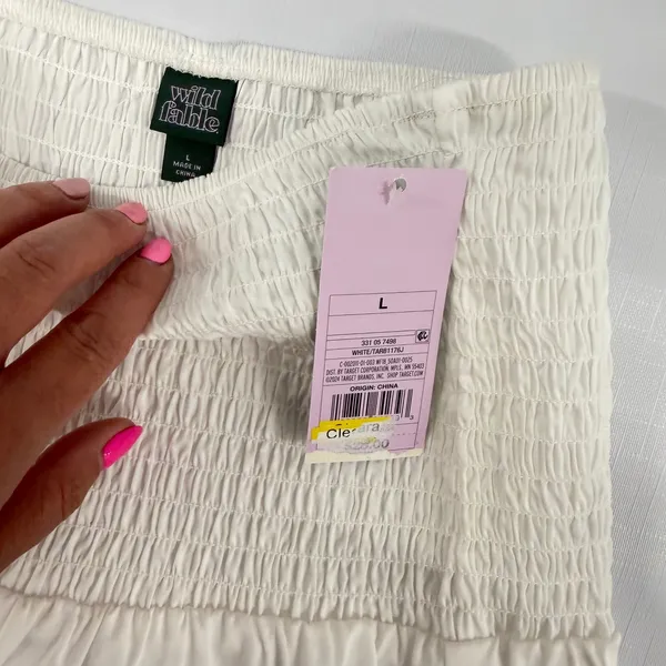Wild Fable White Smocked Waist Side Slit Midi Skirt‎ Womens size L NWT - Image 2