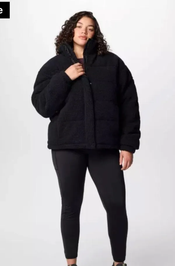 Columbia Ruby Falls Novelty Jacket Black Doodle Sherpa Coat 450 Down Fill NEW - Image 3