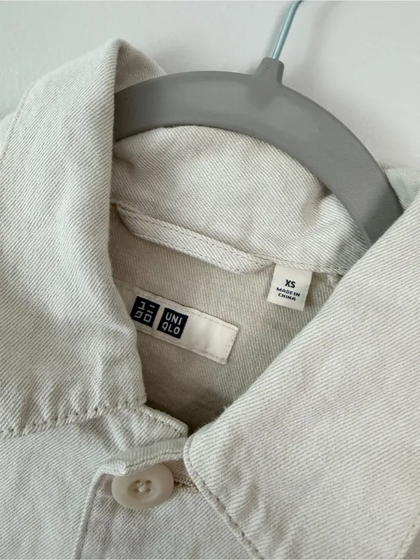 UNIQLO Utility Denim Jacket Chore Off White XS Unisex Cotton Linen - Image 3