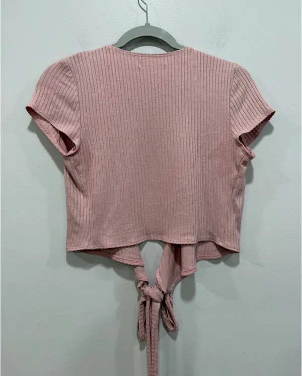 Reformation Jeans Pink Ribbed Tie Front Crop Top Size Small - Image 5
