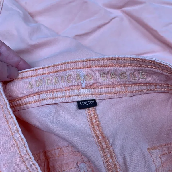 American Eagle Womens Pink Baggy Wide Leg Cargo Pants Raw Hem Size 2‎ Stretch - Image 6