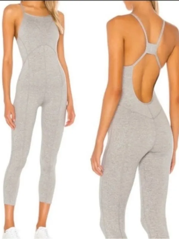 EUC Free People Movement Ashford Side to Side Performance Jumpsuit Grey Large - Image 3