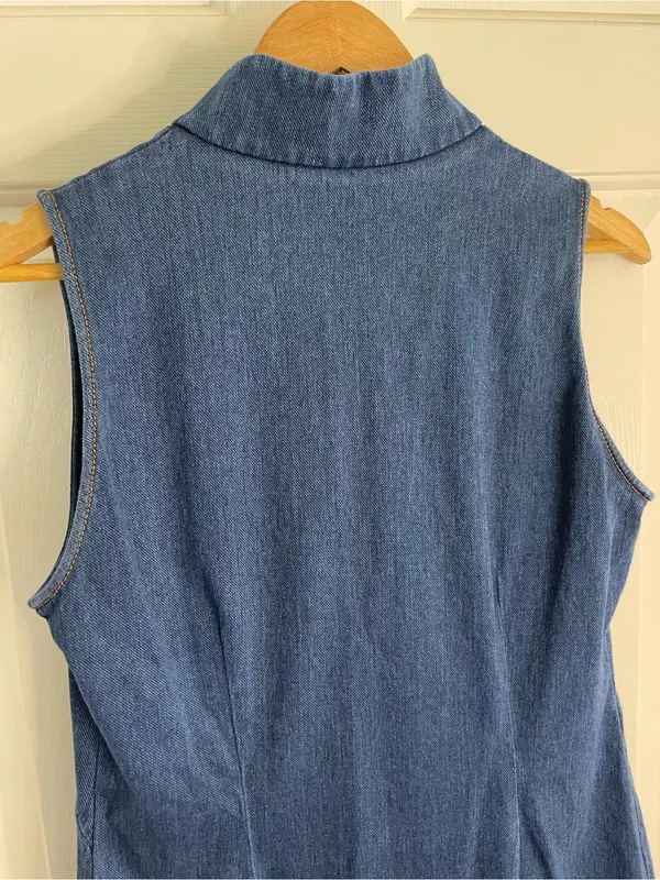 J. McLaughlin Sleeveless Dark Blue Denim Zip-Front Dress Size Large trad wife - Image 7