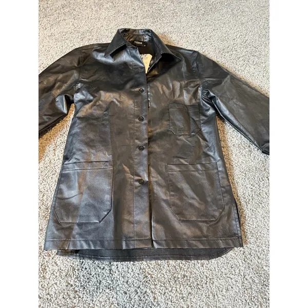 CIDER Women's Oversized Black Faux Leather Jacket Size XS‎ (A525) - Image 2