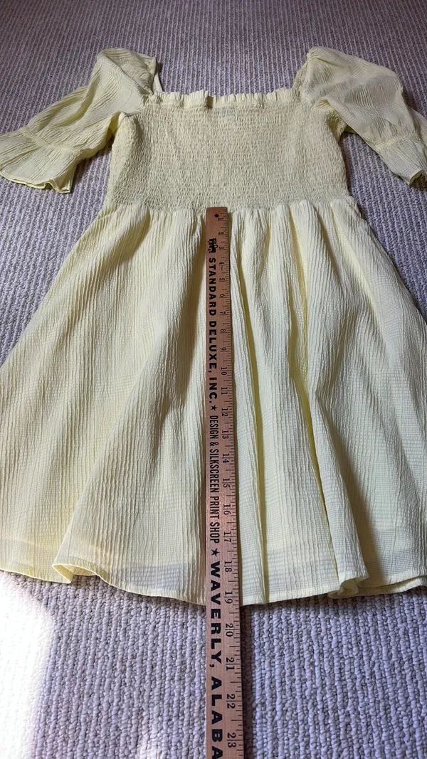 Skies Are Blue Butter Yellow Puff Sleeve Dress M - Image 4
