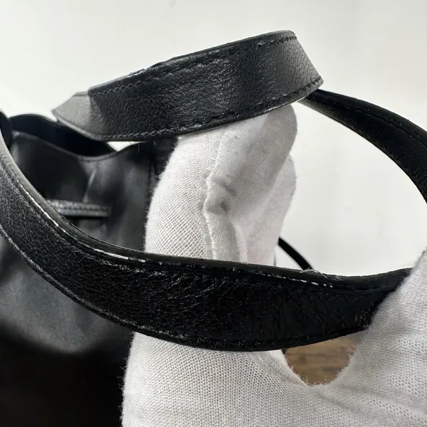Jimmy Choo Bucket Drawstring Bag Womens Small Black Leather Shoulder Purse Italy - Image 13